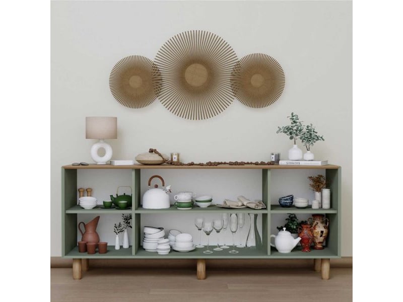  Buffet 4 portes en aggloméré bohemian vert avec cannage (4 portes)  - Conforama D