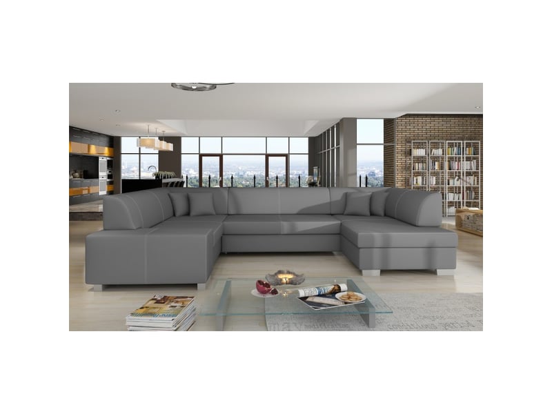  Canapé panoramique en u gris convertible 6 places havane avec couchage spacieux  - Conforama B