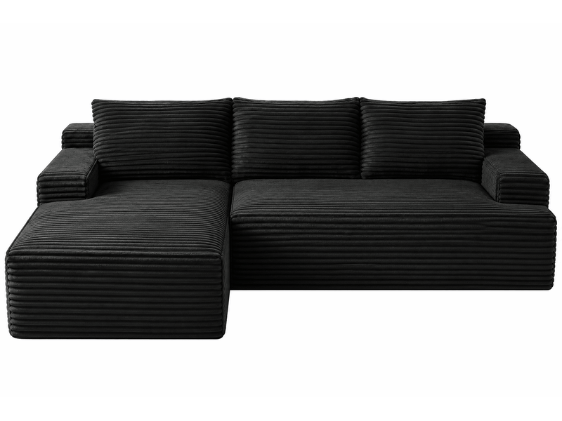 Canapé d'angle modulable 3 places, assise profonde, canapé convertible, coussins moelleux, velours côtelé, noir OMNIGLINT TRADING LTD - Conforama A