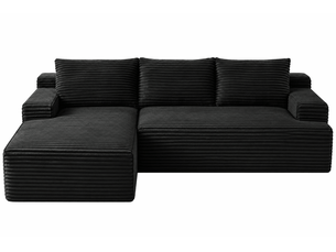 Canapé d'angle modulable 3 places, assise profonde, canapé convertible, coussins moelleux, velours côtelé, noir