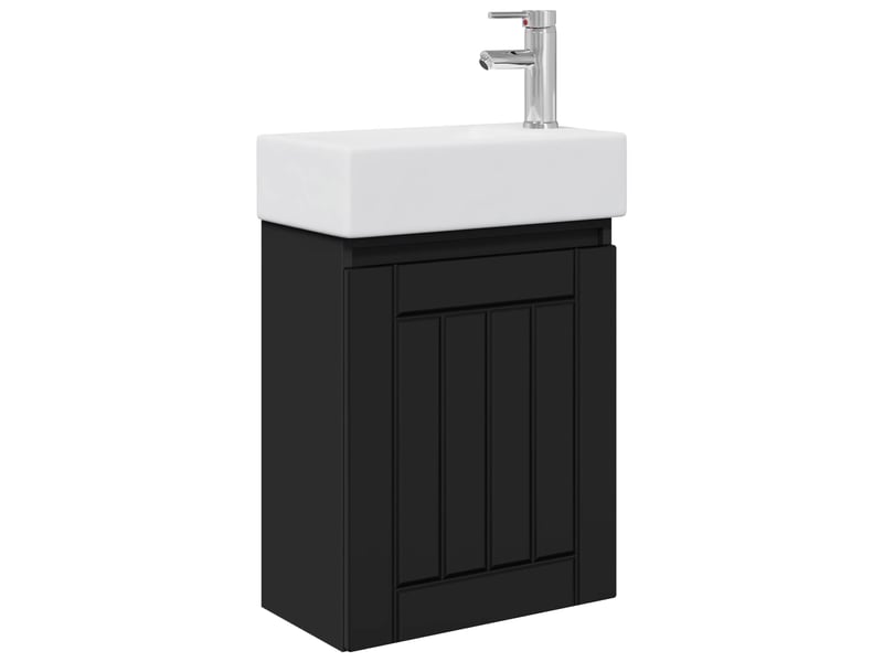 Meuble de rangement salle de bain avec robinet noir 45.5x25.5x84 cm shl9652 - Conforama A