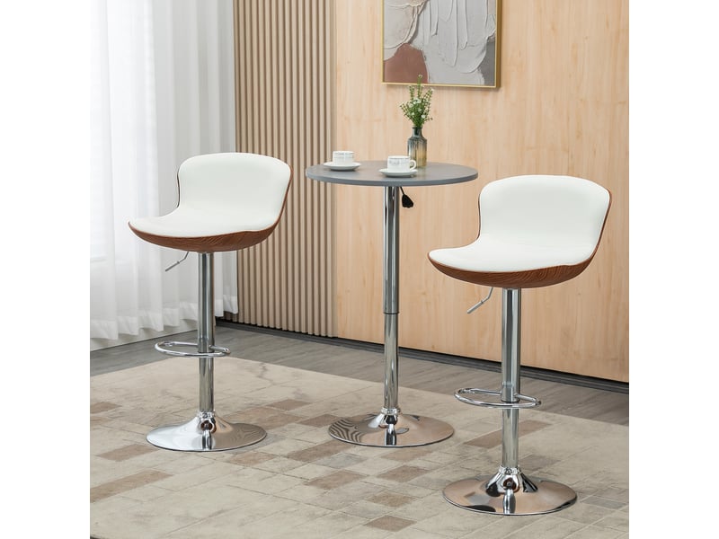  Ensemble de 2 tabourets de bar, réglables en hauteur, structure en métal, assise pivotante, blanc crème  - Conforama D