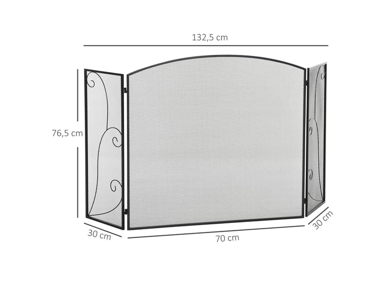  Pare-étincelles élégant pour cheminées ou poêles. Pare-étincelles pliable en trois parties. Dimensions : 132,5 cm (l) x 76,5 cm (h), acier noir  - Conforama E