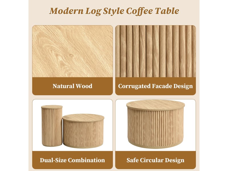  Table basse, ronde lattes bois naturel table basse salon, multifonctionnelle, double  - Conforama D