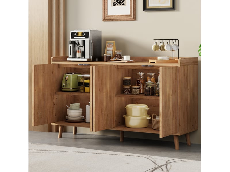  Buffet bas 4 portes avec étagères réglables, mdf naturel, 140 x 40 x 84 cm  - Conforama B