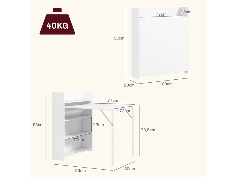 Table de salle à manger pliante 78,5 x 91 x 93 cm – blanc – rangement intégré pour petits espaces - Conforama C