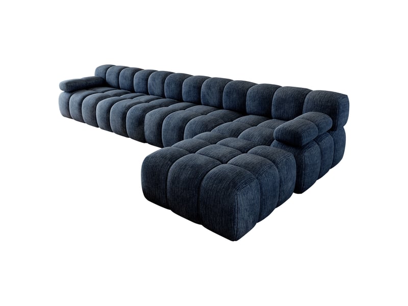  Canapé d’angle fixe 5 places en tissu bleu, 400 x 200 cm, sans montage, confort compressé pour grand salon  - Conforama A
