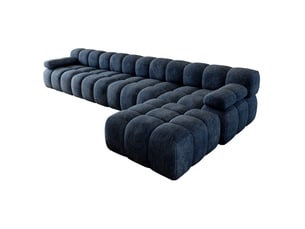 Canapé d’angle fixe 5 places en tissu bleu, 400 x 200 cm, sans montage, confort compressé pour grand salon