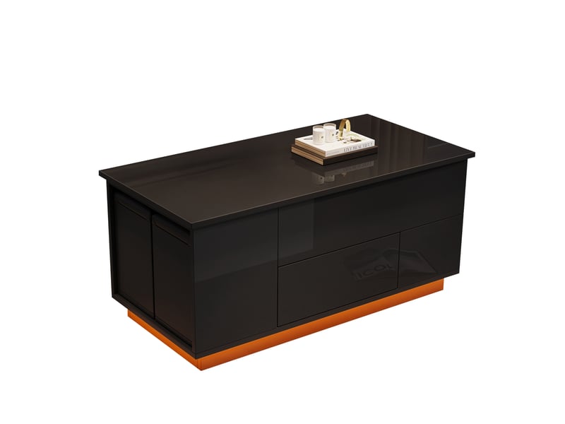  Table basse 4 en 1 (100 x 50 x 45 cm) réglable en hauteur avec éclairage led, table basse avec 2 tiroirs, table d'appoint laquée avec 2 tabourets, table de chevet avec rangement dissimulé, charge maximale 50 kg, noire  - Conforama D
