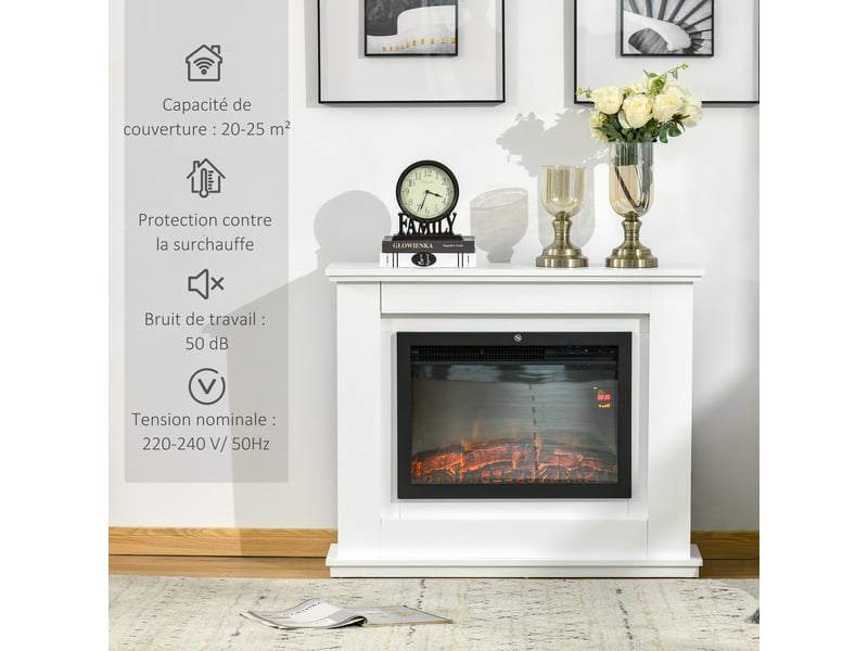  Cheminée électrique grande taille 2000 w blanche, effet flammes led, 98 x 27,5 x 80 cm  - Conforama R
