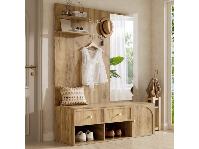  Penderie mobile - ensemble de rangement pour entrée, armoire murale avec tiroir, 120 x 35 x 159 cm, naturel  - Conforama R