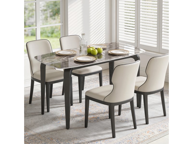  Table à manger rectangulaire pour 4 personnes, 130 x 70 x 75 cm, table de cuisine avec plateau en pierre frittée, marron  - Conforama C