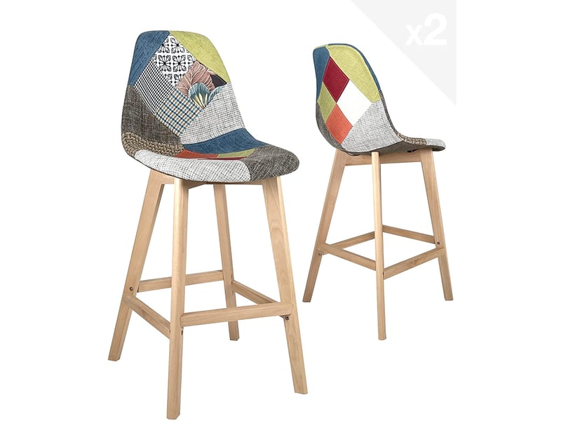  Lot de 2 chaises de bar scandinaves slick 67 cm en tissu patchwork floral avec pieds en bois 165-SLICK - Conforama A
