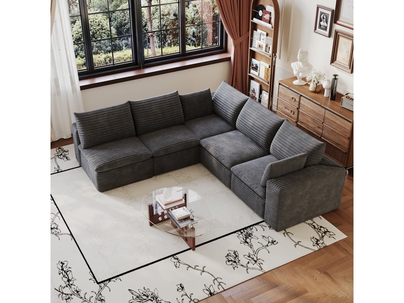  Canapé nuage en velours côtelé gris foncé 5 places modulable sans montage 260x250 cm  - Conforama R
