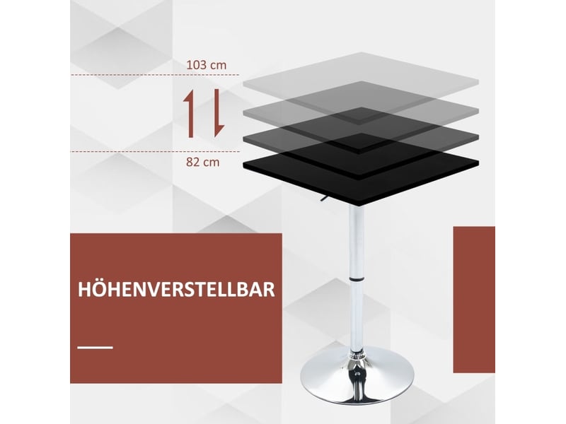 Table de bar réglable 60x60 cm – noir – plateau pivotant à 360° et hauteur ajustable de 69 à 93 cm  - Conforama D