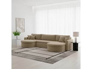 Canapé droit convertible 3 places Tissu beige avec coffre de rangement