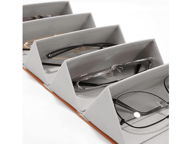  Boîte de rangement pour lunettes de soleil, 6 compartiments en (marron) cuir synthétique lunettes de soleil boîte à lunettes étui  - Conforama C