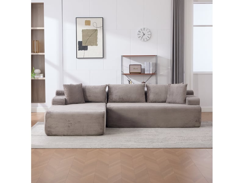  Canapé modulaire 4 places avec méridienne en chenille gris - 272 x 174 x 74,5 cm  - Conforama C