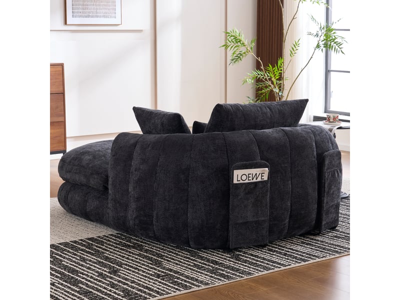  Fauteuil méridienne en chenille avec assise profonde et coussins pour détente quotidienne, salon, noir  - Conforama D