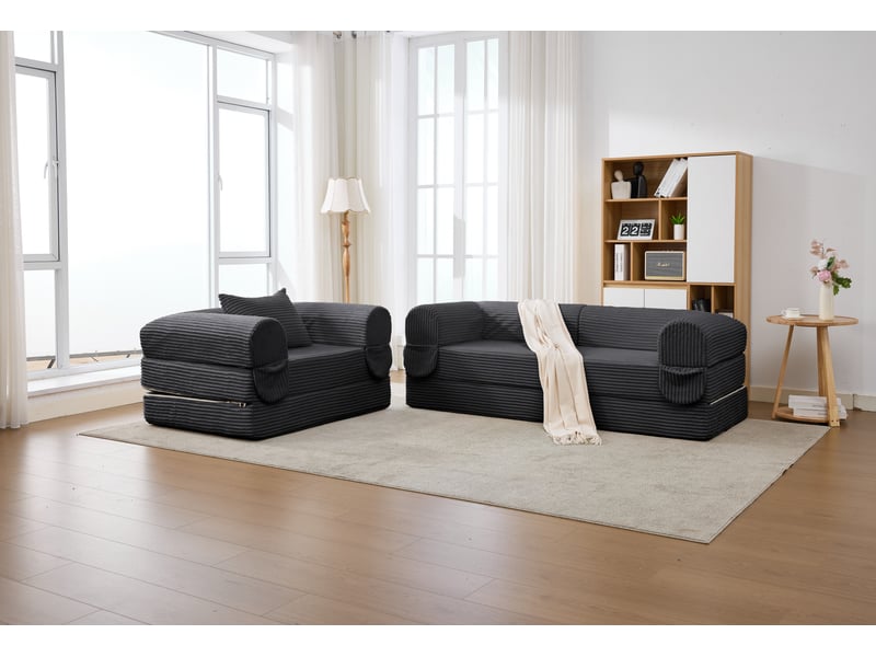  Canapé modulable 190x78x65 cm 3 places en velours côtelé noir  - Conforama D