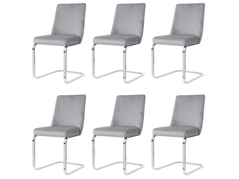  Lot de 6 chaises de salle à manger en velours gris, piètement métallique argenté  - Conforama A