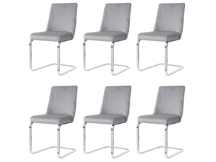 Lot de 6 chaises de salle à manger en velours gris, piètement métallique argenté
