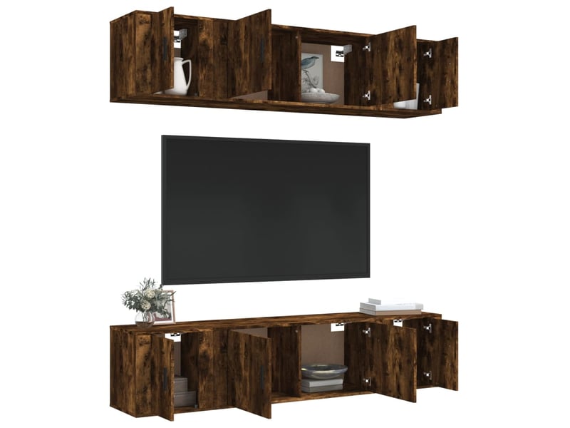  Ensemble de meubles tv 6 pcs chêne fumé bois d'ingénierie shl52219  - Conforama C