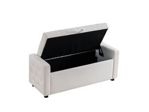 Banc de rangement 122x45x47 cm blanc en simili cuir pu, assise capitonnée, coffre intégré pour chambre