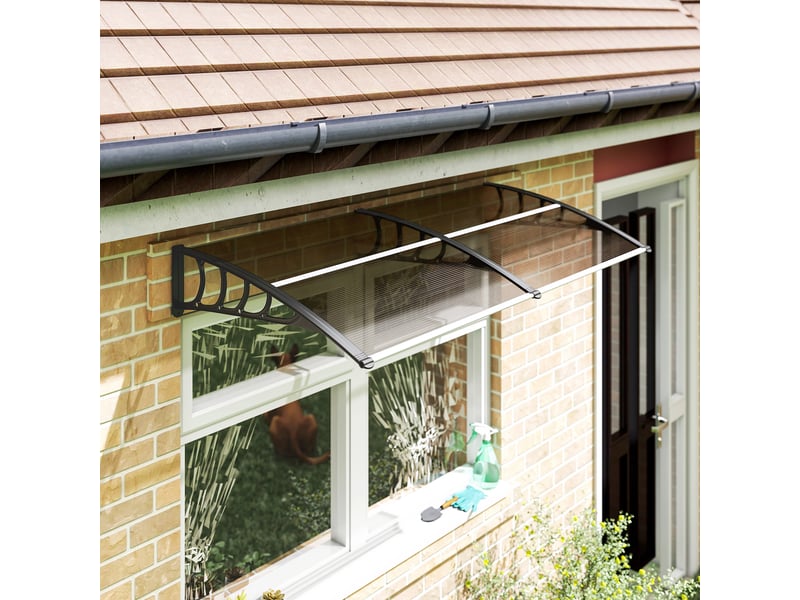  Auvent de porte toit marquise en polycarbonate auvent de porte d'entrée bord en aluminium contre la pluie et uv  - Conforama D