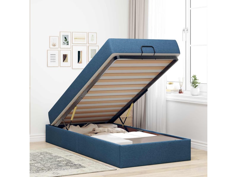  Lit simple | lit adulte | cadre de lit avec matelas 2 pcs bleu tissu 80x200 cm  - Conforama E