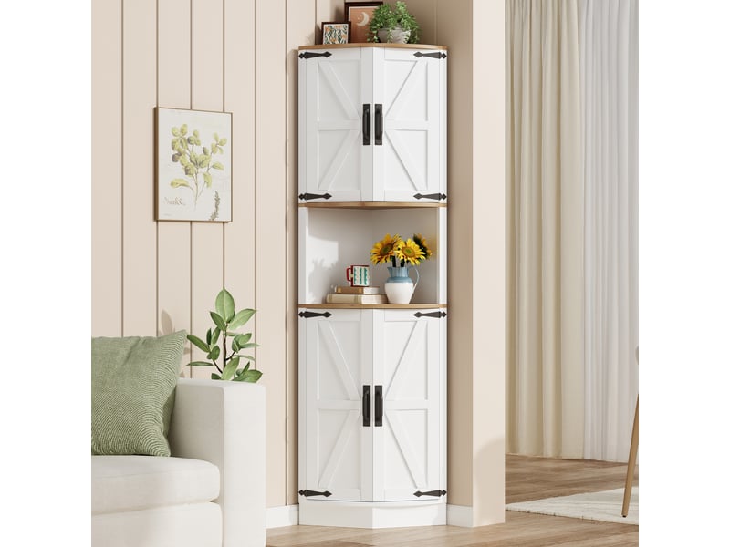  Buffet coin vintage blanc mdf 39,5x39,5x180cm meuble rangement cuisine  - Conforama R