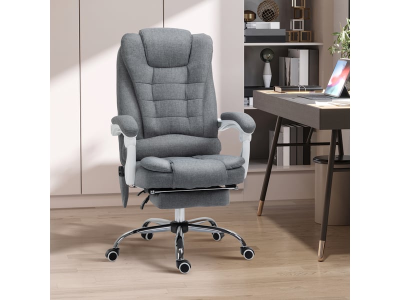  Fauteuil de bureau avec fonction massage et chauffage, dossier inclinable, pivotant et réglable en hauteur, jusqu'à 120 kg, gris  - Conforama D