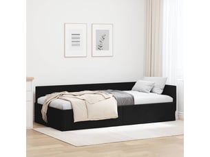 Lit adulte, lit simple, cadre de lit d'angle avec tête de lit noir 90cmx200cm tissu cf6819