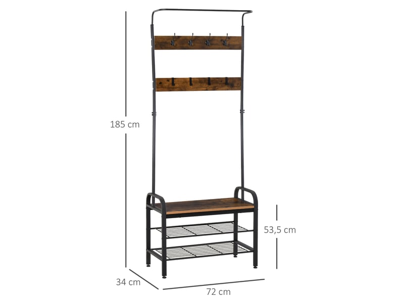  Étagère à vêtements et à chaussures, 8 crochets et 2 étagères, panneau mdf, noir, 72 x 34 x 185 cm  - Conforama E