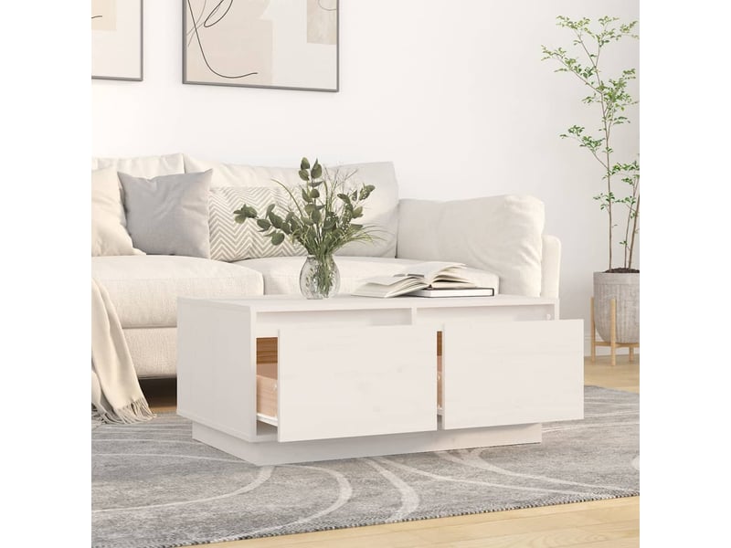  Table basse | table d'appoint salon blanc 80x50x35 cm bois massif de pin  - Conforama C