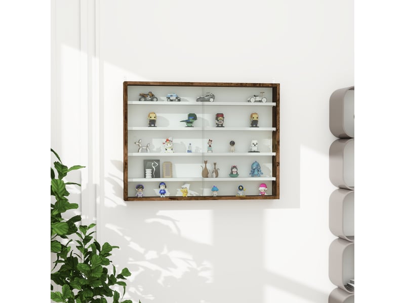  Vitrine murale réglable à 4 niveaux, en verre et bois, 80 x 9,5 x 60 cm, marron  - Conforama D