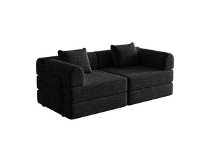 Canapé-lit convertible en chenille avec compartiment dans l'accoudoir, 3 cadres métalliques, configurations multiples