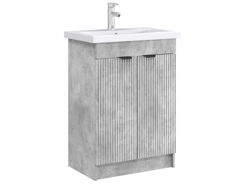  Armoire sous évier de salle de bain, meuble de rangement gris béton shl7872  - Conforama C