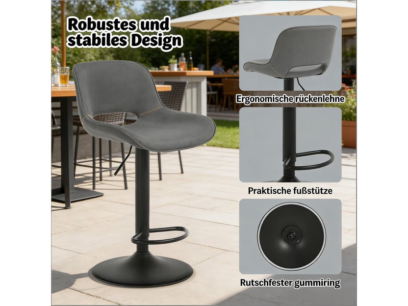  Tabourets de bar lot de 2 pivotants réglables - lpospi - dossier ergonomique, assise en lin, base métal - gris  - Conforama E