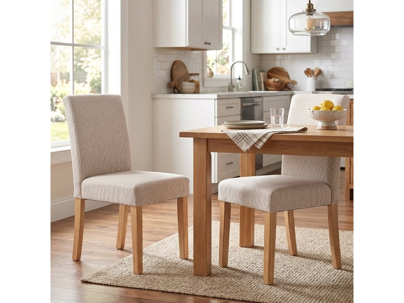 Chaise de salle à manger aubiois rembourrée tissu effet lin crème blanc - Conforama B