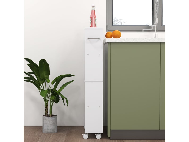  Chariot de rangement à 4 niveaux, desserte à roulettes avec poignées, desserte étroite, blanc, 45 x 15 x 91 cm  - Conforama W