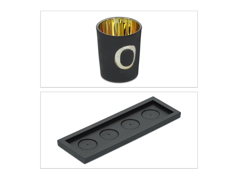  Lot de photophores décoratifs avec plateau esthétiques 4 bougeoirs 60 x 20 x 5 cm en métal noir 13_0011906  - Conforama D