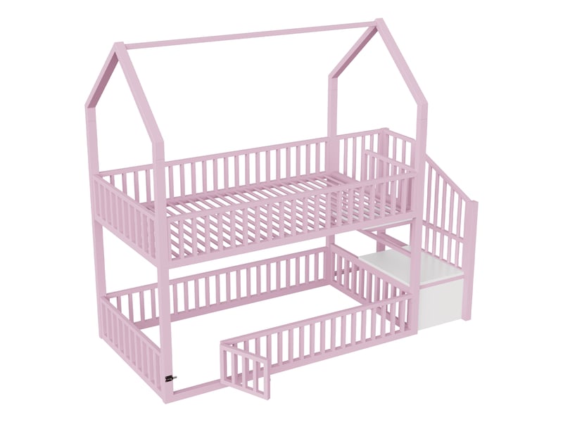 Lit superposé 90x200 cm, lit enfant, escalier, cadre métallique robuste, couchage confortable pour 2 personnes, support à lattes stable, métal rose OPULERANE TRADING LTD - Conforama A