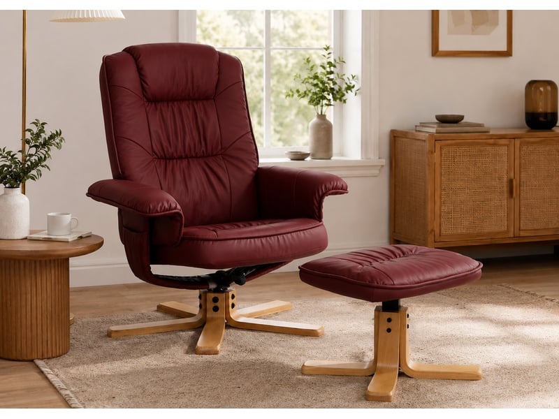  Fauteuil relax de relaxation m56 avec pouf, simili-cuir - bordeaux  - Conforama B