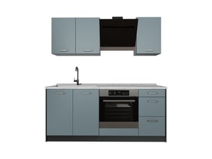 Vicco cuisine, bleu-grisanthracite, 180cm plan de travail marbre