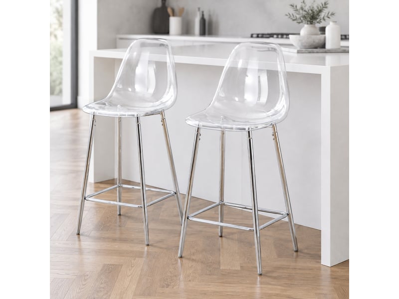  Lot de 2 tabourets de bar modernes - lpospi - assise transparente, repose-pieds, structure métal - plastique - argent  - Conforama C