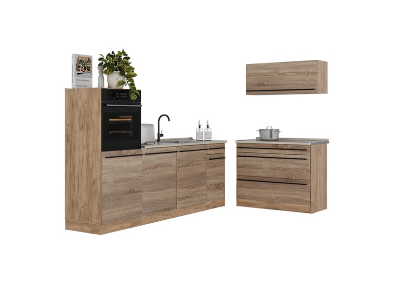 Vicco cuisine, sonomachêne doré, 220cm plan de travail marbre - Conforama E