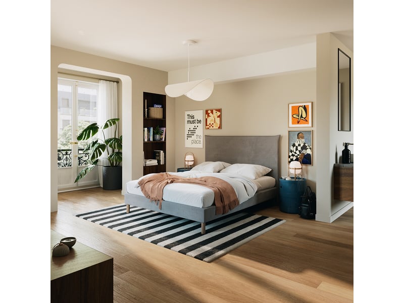  Lit design gris 140x190 monobloc slome  - Conforama C