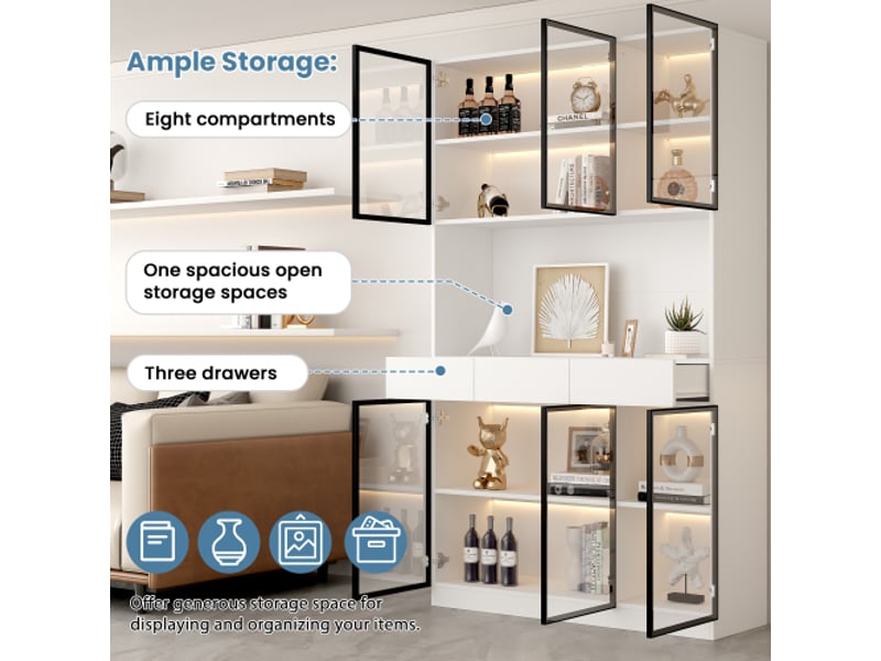 Vitrine blanc 4 étagères - 240x200 cm led panneau de particules vitrine blanc - Conforama E