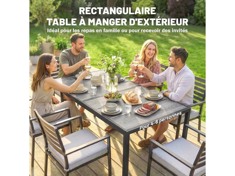  Table de jardin 4 à 6 personnes acier et pspc gris et noir 150 x 80 x 74 cm  - Conforama D